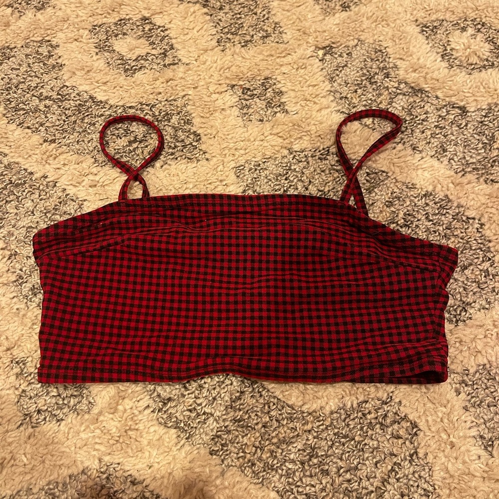 red and black checkered garage crop top